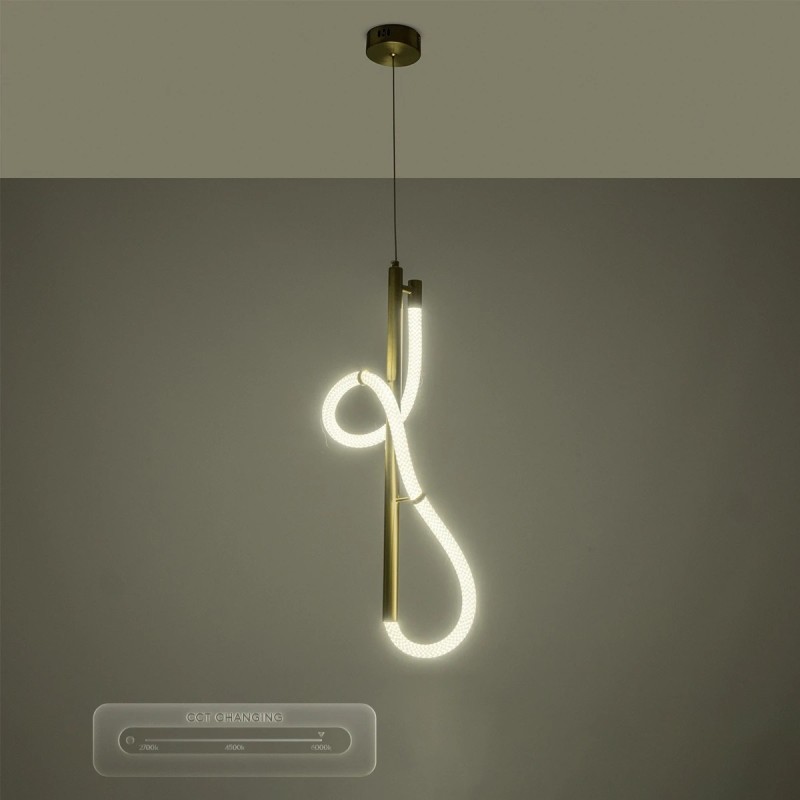 kelvo® GLOW KLV-101-0160 Κρεμαστό Φωτιστικό Οροφής LED 24W 2400lm 360° AC 220-240V IP20 Ρυθμιζόμενο Λευκό CCT με On/Off 2700K/4500K/6000K - Lumileds SMD Chip - Χρυσό Πλατίνα - Μ30 x Π17 x Υ66cm - 3 Χρόνια Εγγύηση