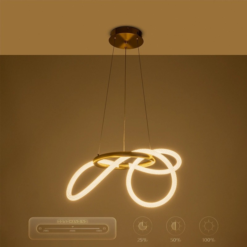 kelvo® GLOW KLV-101-0161 Κρεμαστό Φωτιστικό Οροφής LED 30W 3000lm 360° AC 220-240V IP20 Ρυθμιζόμενο Λευκό CCT με Χειριστήριο από 2700K έως 6000K Dimmable - Lumileds SMD Chip - Χρυσό Πλατίνα - Μ40 x Π40 x Υ30cm - 3 Χρόνια Εγγύηση