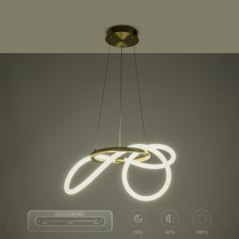 kelvo® GLOW KLV-101-0161 Κρεμαστό Φωτιστικό Οροφής LED 30W 3000lm 360° AC 220-240V IP20 Ρυθμιζόμενο Λευκό CCT με Χειριστήριο από 2700K έως 6000K Dimmable - Lumileds SMD Chip - Χρυσό Πλατίνα - Μ40 x Π40 x Υ30cm - 3 Χρόνια Εγγύηση