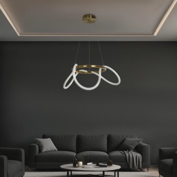 kelvo® GLOW KLV-101-0162 Κρεμαστό Φωτιστικό Οροφής LED 36W 3600lm 360° AC 220-240V IP20 Ρυθμιζόμενο Λευκό CCT με Χειριστήριο από 2700K έως 6000K Dimmable - Lumileds SMD Chip - Χρυσό Πλατίνα - Μ70 x Π70 x Υ40cm - 3 Χρόνια Εγγύηση