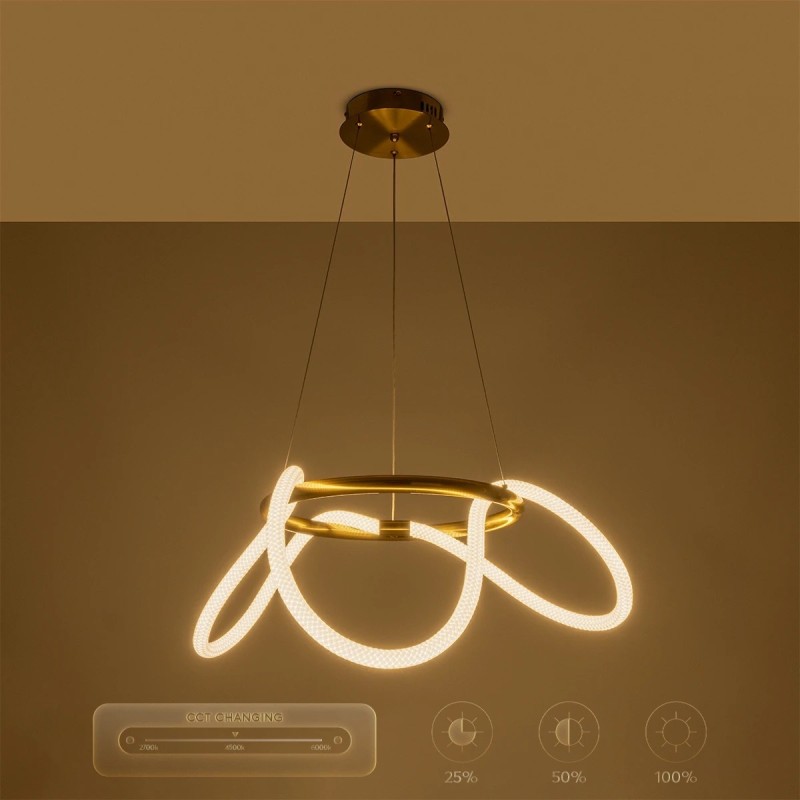 kelvo® GLOW KLV-101-0162 Κρεμαστό Φωτιστικό Οροφής LED 36W 3600lm 360° AC 220-240V IP20 Ρυθμιζόμενο Λευκό CCT με Χειριστήριο από 2700K έως 6000K Dimmable - Lumileds SMD Chip - Χρυσό Πλατίνα - Μ70 x Π70 x Υ40cm - 3 Χρόνια Εγγύηση