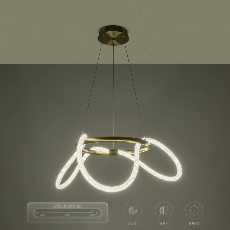 kelvo® GLOW KLV-101-0162 Κρεμαστό Φωτιστικό Οροφής LED 36W 3600lm 360° AC 220-240V IP20 Ρυθμιζόμενο Λευκό CCT με Χειριστήριο από 2700K έως 6000K Dimmable - Lumileds SMD Chip - Χρυσό Πλατίνα - Μ70 x Π70 x Υ40cm - 3 Χρόνια Εγγύηση