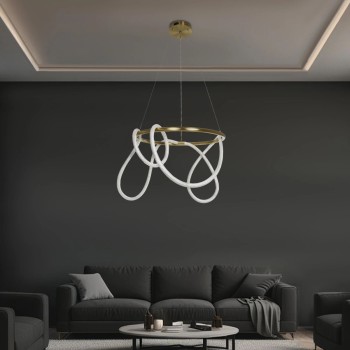 kelvo® GLOW KLV-101-0163 Κρεμαστό Φωτιστικό Οροφής LED 58W 5800lm 360° AC 220-240V IP20 Ρυθμιζόμενο Λευκό CCT με Χειριστήριο από 2700K έως 6000K Dimmable - Lumileds SMD Chip - Χρυσό Πλατίνα - Μ80 x Π80 x Υ40cm - 3 Χρόνια Εγγύηση