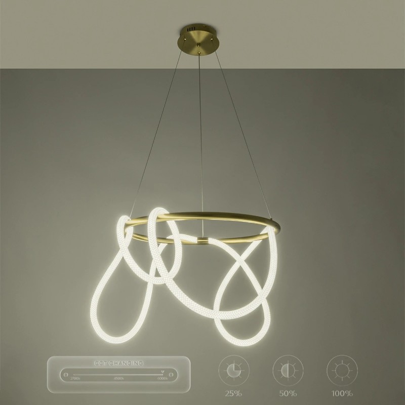 kelvo® GLOW KLV-101-0163 Κρεμαστό Φωτιστικό Οροφής LED 58W 5800lm 360° AC 220-240V IP20 Ρυθμιζόμενο Λευκό CCT με Χειριστήριο από 2700K έως 6000K Dimmable - Lumileds SMD Chip - Χρυσό Πλατίνα - Μ80 x Π80 x Υ40cm - 3 Χρόνια Εγγύηση