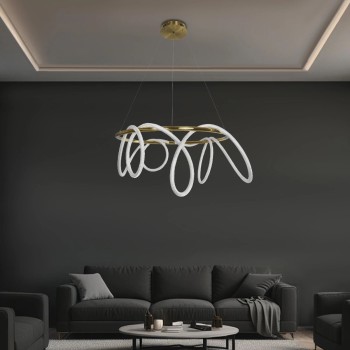 kelvo® GLOW KLV-101-0164 Κρεμαστό Φωτιστικό Οροφής LED 69W 6900lm 360° AC 220-240V IP20 Ρυθμιζόμενο Λευκό CCT με Χειριστήριο από 2700K έως 6000K Dimmable - Lumileds SMD Chip - Χρυσό Πλατίνα - Μ100 x Π100 x Υ40cm - 3 Χρόνια Εγγύηση