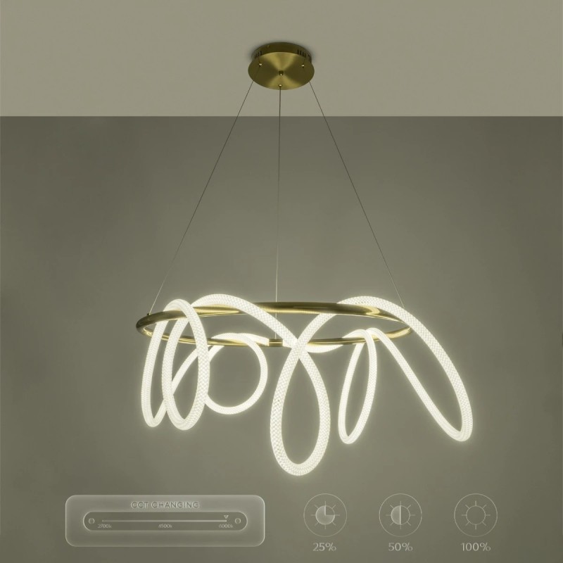 kelvo® GLOW KLV-101-0164 Κρεμαστό Φωτιστικό Οροφής LED 69W 6900lm 360° AC 220-240V IP20 Ρυθμιζόμενο Λευκό CCT με Χειριστήριο από 2700K έως 6000K Dimmable - Lumileds SMD Chip - Χρυσό Πλατίνα - Μ100 x Π100 x Υ40cm - 3 Χρόνια Εγγύηση