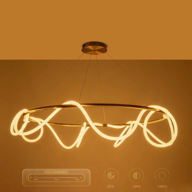 kelvo® GLOW KLV-101-0165 Κρεμαστό Φωτιστικό Οροφής LED 100W 10000lm 360° AC 220-240V IP20 Ρυθμιζόμενο Λευκό CCT με Χειριστήριο από 2700K έως 6000K Dimmable - Lumileds SMD Chip - Χρυσό Πλατίνα - Μ150 x Π150 x Υ100cm - 3 Χρόνια Εγγύηση