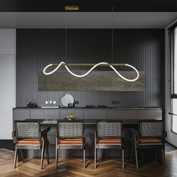 kelvo® GLOW KLV-101-0166 Κρεμαστό Φωτιστικό Οροφής LED 34W 3400lm 360° AC 220-240V IP20 Ρυθμιζόμενο Λευκό CCT με Χειριστήριο από 2700K έως 6000K Dimmable - Lumileds SMD Chip - Χρυσό Πλατίνα - Μ140 x Π40 x Υ30cm - 3 Χρόνια Εγγύηση