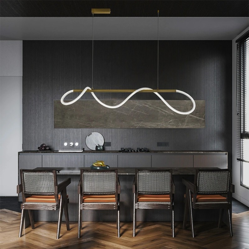 kelvo® GLOW KLV-101-0166 Κρεμαστό Φωτιστικό Οροφής LED 34W 3400lm 360° AC 220-240V IP20 Ρυθμιζόμενο Λευκό CCT με Χειριστήριο από 2700K έως 6000K Dimmable - Lumileds SMD Chip - Χρυσό Πλατίνα - Μ140 x Π40 x Υ30cm - 3 Χρόνια Εγγύηση