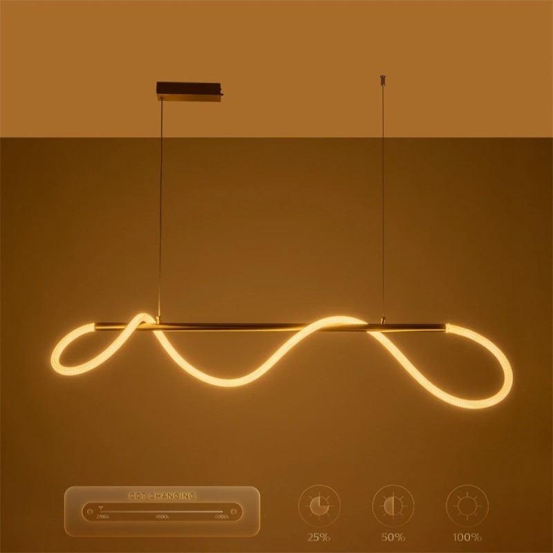 kelvo® GLOW KLV-101-0166 Κρεμαστό Φωτιστικό Οροφής LED 34W 3400lm 360° AC 220-240V IP20 Ρυθμιζόμενο Λευκό CCT με Χειριστήριο από 2700K έως 6000K Dimmable - Lumileds SMD Chip - Χρυσό Πλατίνα - Μ140 x Π40 x Υ30cm - 3 Χρόνια Εγγύηση