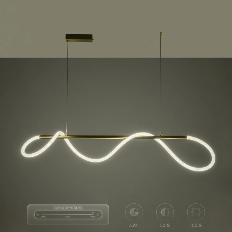 kelvo® GLOW KLV-101-0166 Κρεμαστό Φωτιστικό Οροφής LED 34W 3400lm 360° AC 220-240V IP20 Ρυθμιζόμενο Λευκό CCT με Χειριστήριο από 2700K έως 6000K Dimmable - Lumileds SMD Chip - Χρυσό Πλατίνα - Μ140 x Π40 x Υ30cm - 3 Χρόνια Εγγύηση