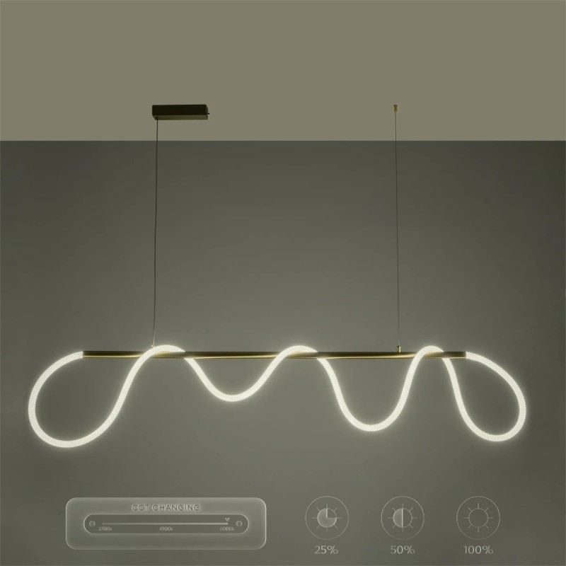 kelvo® GLOW KLV-101-0167 Κρεμαστό Φωτιστικό Οροφής LED 45W 4500lm 360° AC 220-240V IP20 Ρυθμιζόμενο Λευκό CCT με Χειριστήριο από 2700K έως 6000K Dimmable - Lumileds SMD Chip - Χρυσό Πλατίνα - Μ180 x Π30 x Υ40cm - 3 Χρόνια Εγγύηση