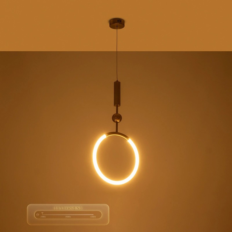 kelvo® GLOW KLV-101-0175 Κρεμαστό Φωτιστικό Οροφής LED 18W 1800lm 360° AC 220-240V IP20 Ρυθμιζόμενο Λευκό CCT με On/Off 2700K/4500K/6000K - Lumileds SMD Chip - Χρυσό Πλατίνα - Μ30 x Π6 x Υ60cm - 3 Χρόνια Εγγύηση