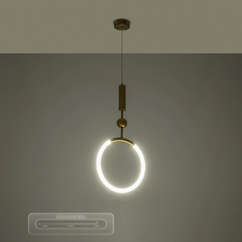 kelvo® GLOW KLV-101-0175 Κρεμαστό Φωτιστικό Οροφής LED 18W 1800lm 360° AC 220-240V IP20 Ρυθμιζόμενο Λευκό CCT με On/Off 2700K/4500K/6000K - Lumileds SMD Chip - Χρυσό Πλατίνα - Μ30 x Π6 x Υ60cm - 3 Χρόνια Εγγύηση