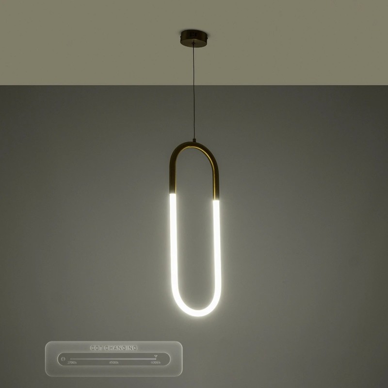 kelvo® GLOW KLV-101-0176 Κρεμαστό Φωτιστικό Οροφής LED 18W 1800lm 360° AC 220-240V IP20 Ρυθμιζόμενο Λευκό CCT με On/Off 2700K/4500K/6000K - Lumileds SMD Chip - Χρυσό Πλατίνα - Μ20 x Π2.5 x Υ60cm - 3 Χρόνια Εγγύηση