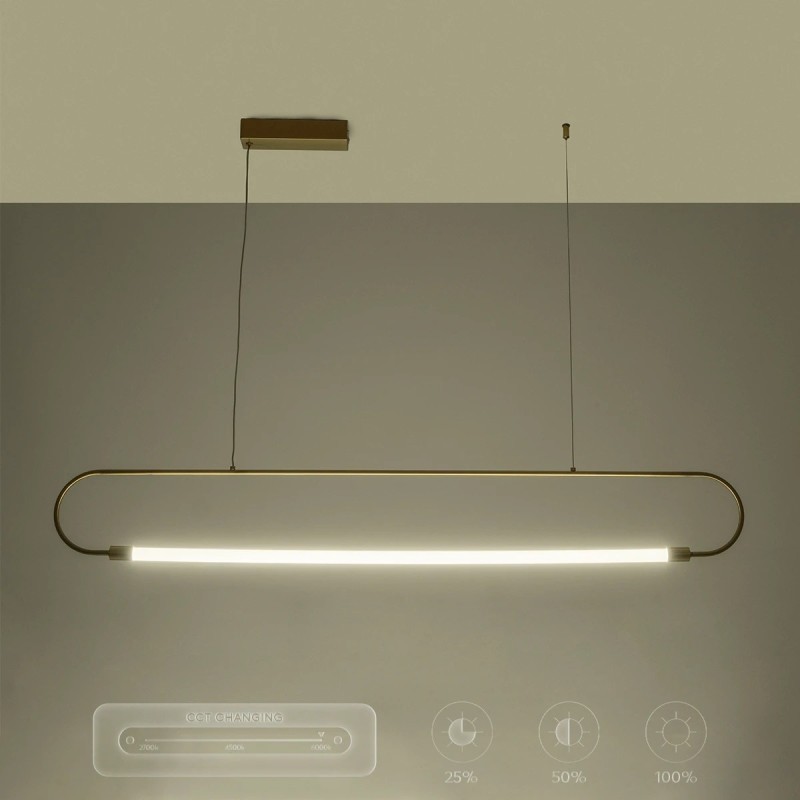 kelvo® GLOW KLV-101-0177 Κρεμαστό Φωτιστικό Οροφής LED 15W 1500lm 360° AC 220-240V IP20 Ρυθμιζόμενο Λευκό CCT με Χειριστήριο από 2700K έως 6000K Dimmable - Lumileds SMD Chip - Χρυσό Πλατίνα - Μ120 x Π3 x Υ17cm - 3 Χρόνια Εγγύηση