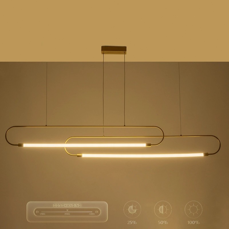 kelvo® GLOW KLV-101-0178 Κρεμαστό Φωτιστικό Οροφής LED 28W 2800lm 360° AC 220-240V IP20 Ρυθμιζόμενο Λευκό CCT με Χειριστήριο από 2700K έως 6000K Dimmable - Lumileds SMD Chip - Χρυσό Πλατίνα - Μ167 x Π7 x Υ24cm - 3 Χρόνια Εγγύηση