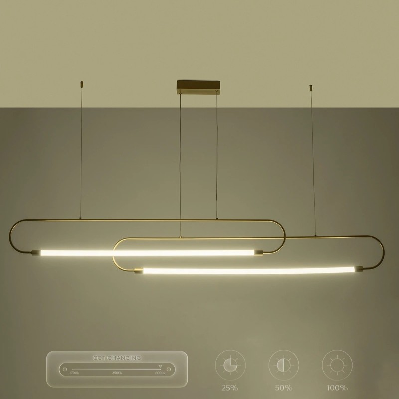 kelvo® GLOW KLV-101-0178 Κρεμαστό Φωτιστικό Οροφής LED 28W 2800lm 360° AC 220-240V IP20 Ρυθμιζόμενο Λευκό CCT με Χειριστήριο από 2700K έως 6000K Dimmable - Lumileds SMD Chip - Χρυσό Πλατίνα - Μ167 x Π7 x Υ24cm - 3 Χρόνια Εγγύηση