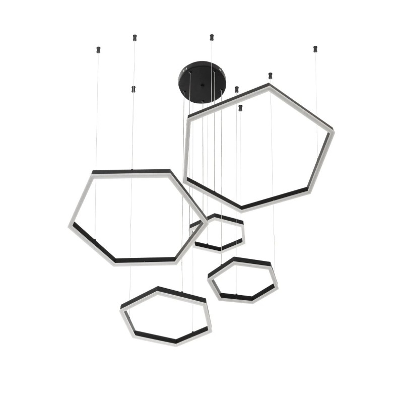 kelvo® LEXAGON KLV-101-0179 Κρεμαστό Φωτιστικό Οροφής LED 120W 12000lm 200° AC 220-240V IP20 Ρυθμιζόμενο Λευκό CCT με Χειριστήριο από 2700K έως 6000K Dimmable - Lumileds SMD Chip - Μαύρο Ματ - Μ110 x Π90 x Υ110cm - 3 Χρόνια Εγγύηση