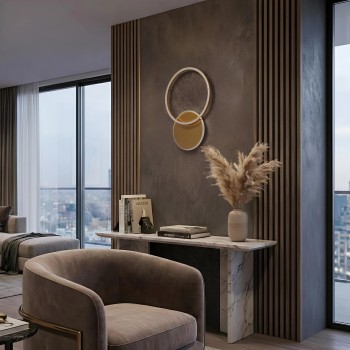 kelvo® VENOM KLV-101-0183-V2 Φωτιστικό Τοίχου / Απλίκα LED 45W 4500lm 360° AC 220-240V IP20 Ρυθμιζόμενο Λευκό CCT με Χειριστήριο από 2700K έως 6000K Dimmable - Lumileds SMD Chip - Χρυσό Πλατίνα - Μ60 x Π40 x Υ7.5cm - 3 Χρόνια Εγγύηση