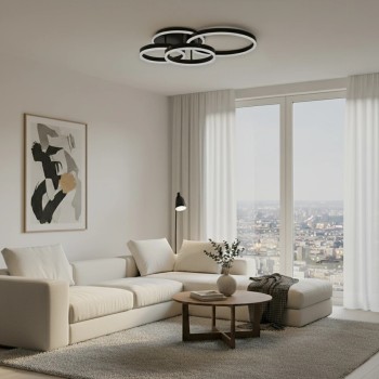 kelvo® VENOM KLV-101-0184 Φωτιστικό Οροφής LED 100W 10000lm 360° AC 220-240V IP20 Ρυθμιζόμενο Λευκό CCT με Χειριστήριο από 2700K έως 6000K Dimmable - Lumileds SMD Chip - Μαύρο Ματ - Μ70 x Π40 x Υ16cm - 3 Χρόνια Εγγύηση