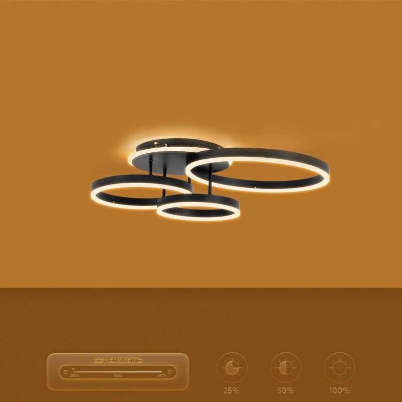 kelvo® VENOM KLV-101-0184 Φωτιστικό Οροφής LED 100W 10000lm 360° AC 220-240V IP20 Ρυθμιζόμενο Λευκό CCT με Χειριστήριο από 2700K έως 6000K Dimmable - Lumileds SMD Chip - Μαύρο Ματ - Μ70 x Π40 x Υ16cm - 3 Χρόνια Εγγύηση