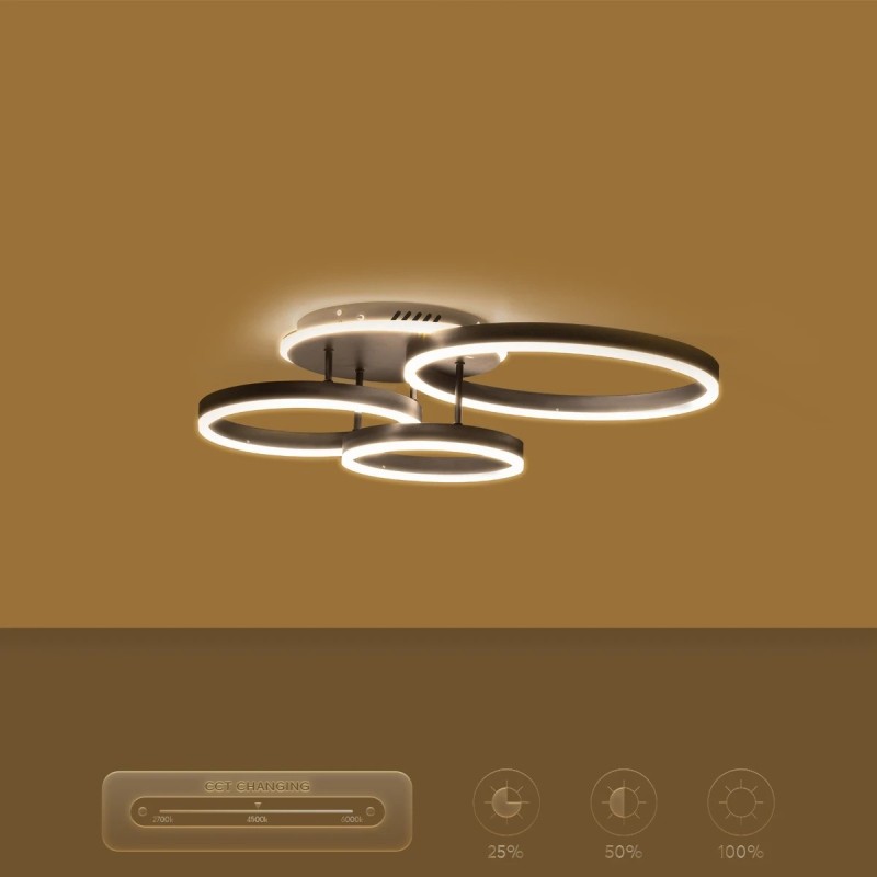 kelvo® VENOM KLV-101-0184 Φωτιστικό Οροφής LED 100W 10000lm 360° AC 220-240V IP20 Ρυθμιζόμενο Λευκό CCT με Χειριστήριο από 2700K έως 6000K Dimmable - Lumileds SMD Chip - Μαύρο Ματ - Μ70 x Π40 x Υ16cm - 3 Χρόνια Εγγύηση