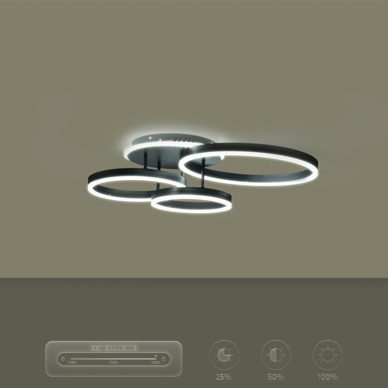 kelvo® VENOM KLV-101-0184 Φωτιστικό Οροφής LED 100W 10000lm 360° AC 220-240V IP20 Ρυθμιζόμενο Λευκό CCT με Χειριστήριο από 2700K έως 6000K Dimmable - Lumileds SMD Chip - Μαύρο Ματ - Μ70 x Π40 x Υ16cm - 3 Χρόνια Εγγύηση