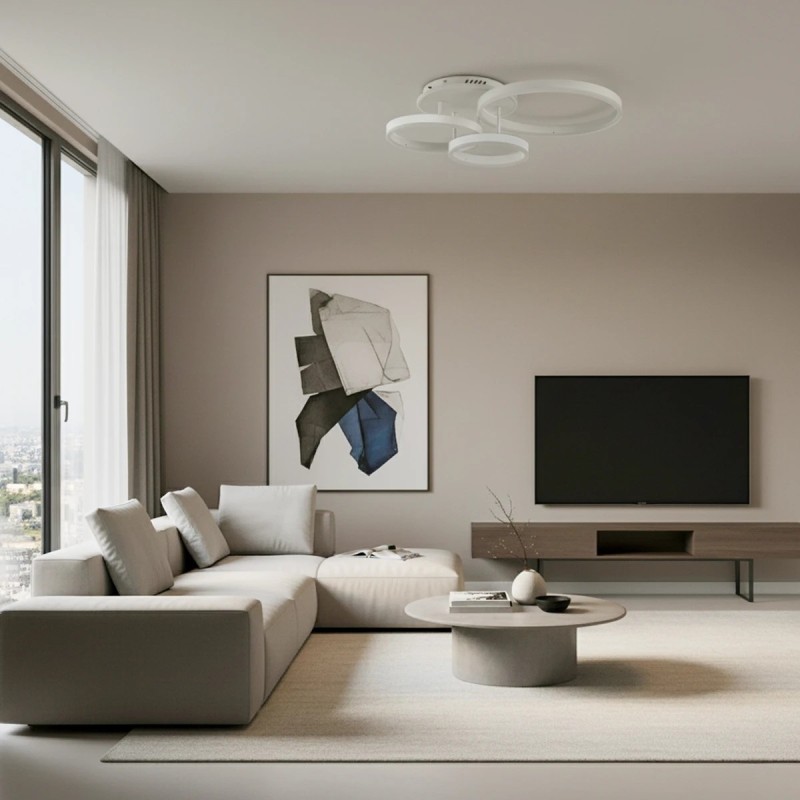 kelvo® VENOM KLV-101-0185 Φωτιστικό Οροφής LED 100W 10000lm 360° AC 220-240V IP20 Ρυθμιζόμενο Λευκό CCT με Χειριστήριο από 2700K έως 6000K Dimmable - Lumileds SMD Chip - Λευκό Ματ - Μ70 x Π40 x Υ16cm - 3 Χρόνια Εγγύηση