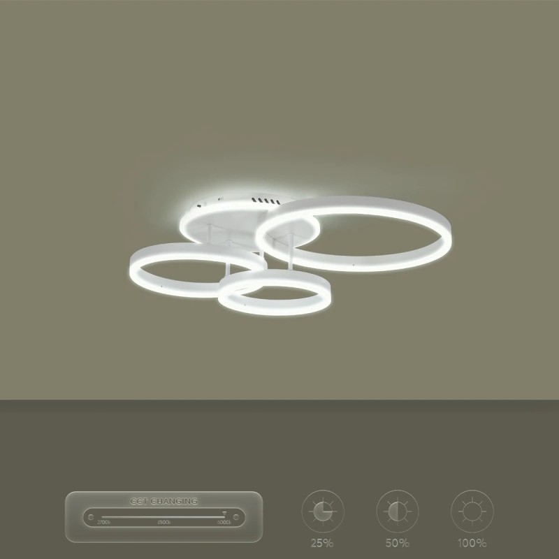 kelvo® VENOM KLV-101-0185 Φωτιστικό Οροφής LED 100W 10000lm 360° AC 220-240V IP20 Ρυθμιζόμενο Λευκό CCT με Χειριστήριο από 2700K έως 6000K Dimmable - Lumileds SMD Chip - Λευκό Ματ - Μ70 x Π40 x Υ16cm - 3 Χρόνια Εγγύηση