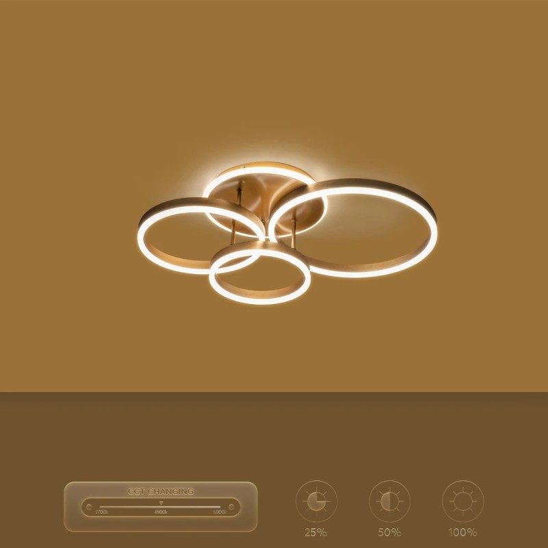 kelvo® VENOM KLV-101-0186 Φωτιστικό Οροφής LED 100W 10000lm 360° AC 220-240V IP20 Ρυθμιζόμενο Λευκό CCT με Χειριστήριο από 2700K έως 6000K Dimmable - Lumileds SMD Chip - Χρυσό Πλατίνα - Μ70 x Π40 x Υ16cm - 3 Χρόνια Εγγύηση