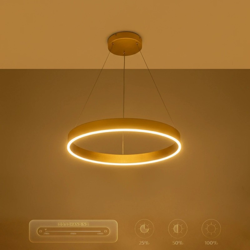 kelvo® VENOM KLV-101-0189 Κρεμαστό Φωτιστικό Οροφής LED 45W 4500lm 120° AC 220-240V IP20 Ρυθμιζόμενο Λευκό CCT με Χειριστήριο από 2700K έως 6000K Dimmable - Lumileds SMD Chip - Χρυσό Πλατίνα - Μ60 x Π60 x Υ6.5cm - 3 Χρόνια Εγγύηση