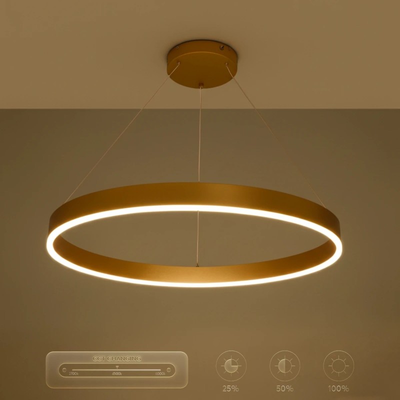 kelvo® VENOM KLV-101-0192 Κρεμαστό Φωτιστικό Οροφής LED 67W 6700lm 120° AC 220-240V IP20 Ρυθμιζόμενο Λευκό CCT με Χειριστήριο από 2700K έως 6000K Dimmable - Lumileds SMD Chip - Χρυσό Πλατίνα - Μ80 x Π80 x Υ6.5cm - 3 Χρόνια Εγγύηση