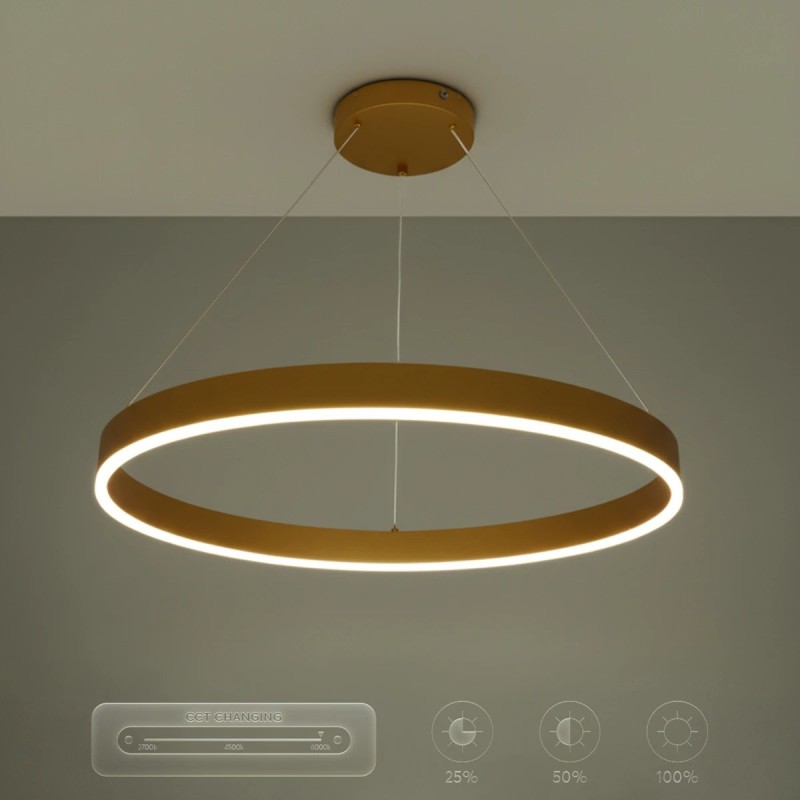 kelvo® VENOM KLV-101-0192 Κρεμαστό Φωτιστικό Οροφής LED 67W 6700lm 120° AC 220-240V IP20 Ρυθμιζόμενο Λευκό CCT με Χειριστήριο από 2700K έως 6000K Dimmable - Lumileds SMD Chip - Χρυσό Πλατίνα - Μ80 x Π80 x Υ6.5cm - 3 Χρόνια Εγγύηση