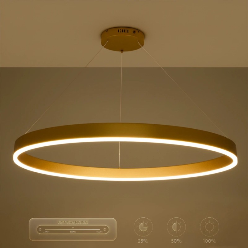 kelvo® VENOM KLV-101-0195 Κρεμαστό Φωτιστικό Οροφής LED 75W 7500lm 120° AC 220-240V IP20 Ρυθμιζόμενο Λευκό CCT με Χειριστήριο από 2700K έως 6000K Dimmable - Lumileds SMD Chip - Χρυσό Πλατίνα - Μ100 x Π100 x Υ6.5cm - 3 Χρόνια Εγγύηση