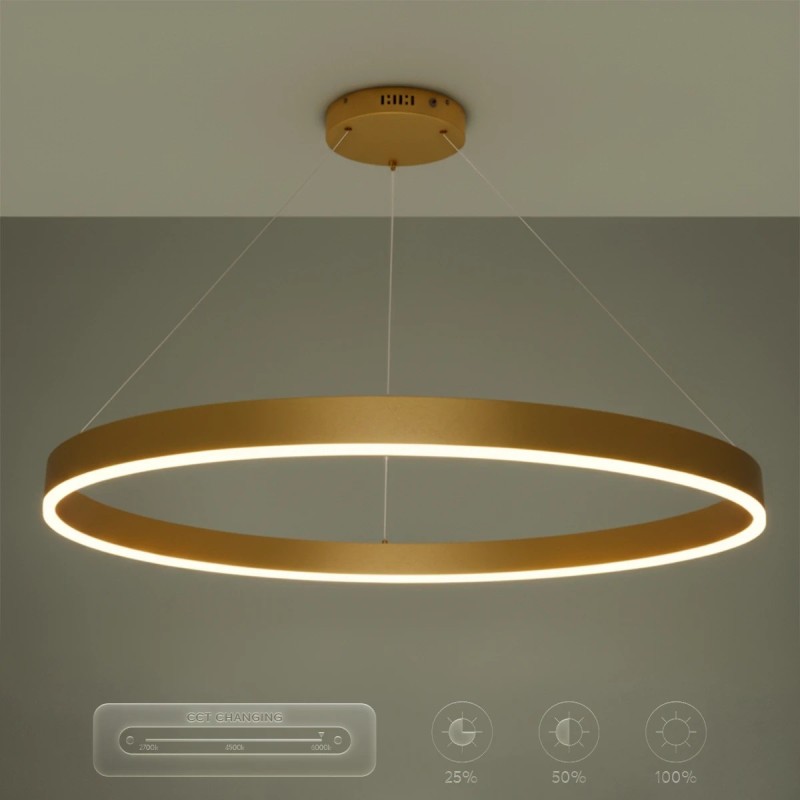 kelvo® VENOM KLV-101-0195 Κρεμαστό Φωτιστικό Οροφής LED 75W 7500lm 120° AC 220-240V IP20 Ρυθμιζόμενο Λευκό CCT με Χειριστήριο από 2700K έως 6000K Dimmable - Lumileds SMD Chip - Χρυσό Πλατίνα - Μ100 x Π100 x Υ6.5cm - 3 Χρόνια Εγγύηση