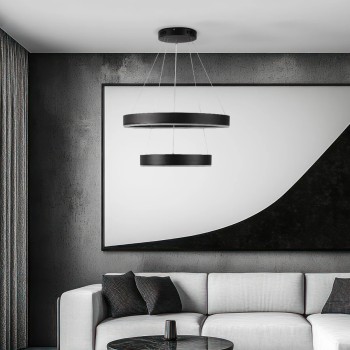 kelvo® VENOM KLV-101-0196 Κρεμαστό Φωτιστικό Οροφής LED 75W 7500lm 120° AC 220-240V IP20 Ρυθμιζόμενο Λευκό CCT με Χειριστήριο από 2700K έως 6000K Dimmable - Lumileds SMD Chip - Μαύρο Ματ - Μ60 x Π60 x Υ40cm - 3 Χρόνια Εγγύηση