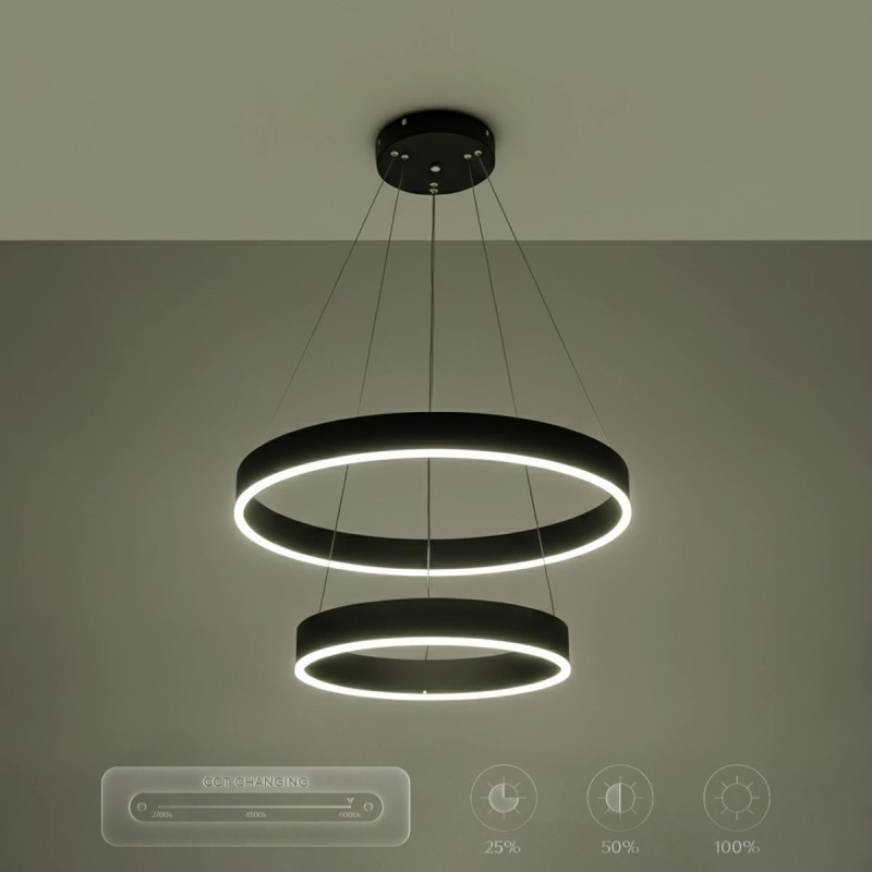 kelvo® VENOM KLV-101-0196 Κρεμαστό Φωτιστικό Οροφής LED 75W 7500lm 120° AC 220-240V IP20 Ρυθμιζόμενο Λευκό CCT με Χειριστήριο από 2700K έως 6000K Dimmable - Lumileds SMD Chip - Μαύρο Ματ - Μ60 x Π60 x Υ40cm - 3 Χρόνια Εγγύηση