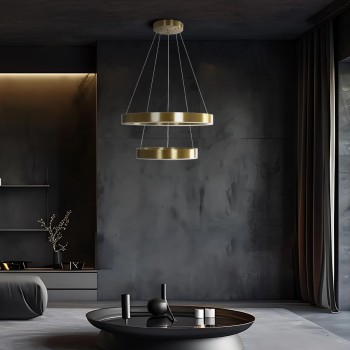 kelvo® VENOM KLV-101-0198 Κρεμαστό Φωτιστικό Οροφής LED 75W 7500lm 120° AC 220-240V IP20 Ρυθμιζόμενο Λευκό CCT με Χειριστήριο από 2700K έως 6000K Dimmable - Lumileds SMD Chip - Χρυσό Πλατίνα - Μ60 x Π60 x Υ40cm - 3 Χρόνια Εγγύηση