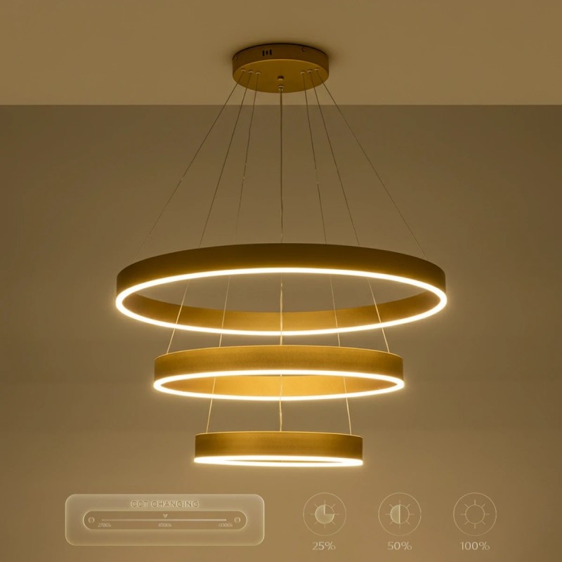 kelvo® VENOM KLV-101-0201 Κρεμαστό Φωτιστικό Οροφής LED 120W 12000lm 120° AC 220-240V IP20 Ρυθμιζόμενο Λευκό CCT με Χειριστήριο από 2700K έως 6000K Dimmable - Lumileds SMD Chip - Χρυσό Πλατίνα - Μ80 x Π80 x Υ80cm - 3 Χρόνια Εγγύηση