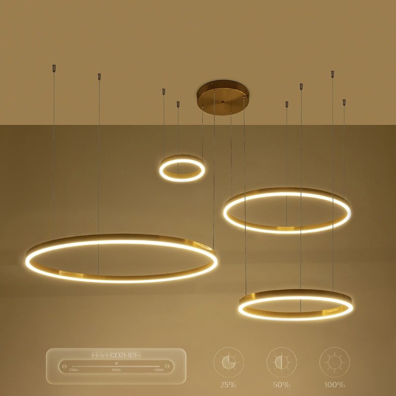 kelvo® VENOM KLV-101-0204 Κρεμαστό Φωτιστικό Οροφής LED 150W 15000lm 120° AC 220-240V IP20 Ρυθμιζόμενο Λευκό CCT με Χειριστήριο από 2700K έως 6000K Dimmable - Lumileds SMD Chip - Χρυσό Πλατίνα - Μ150 x Π90 x Υ60cm - 3 Χρόνια Εγγύηση