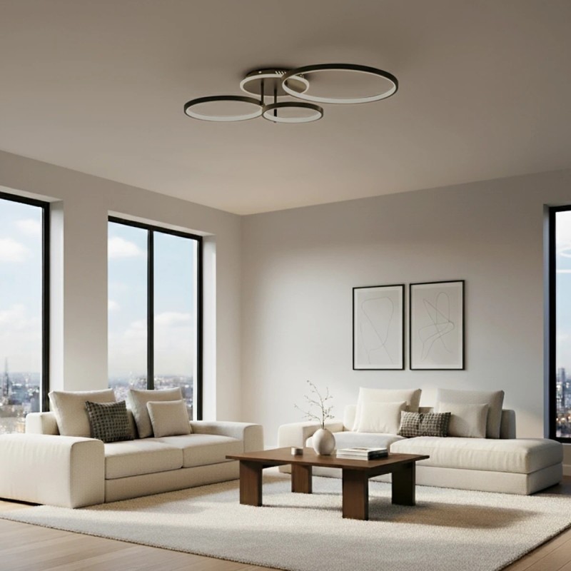 kelvo® NEMESIS KLV-101-0205 Φωτιστικό Οροφής LED 98W 9800lm 360° AC 220-240V IP20 Ρυθμιζόμενο Λευκό CCT με Χειριστήριο από 2700K έως 6000K Dimmable - Lumileds SMD Chip - Μαύρο Ματ - Μ89 x Π60 x Υ19cm - 3 Χρόνια Εγγύηση