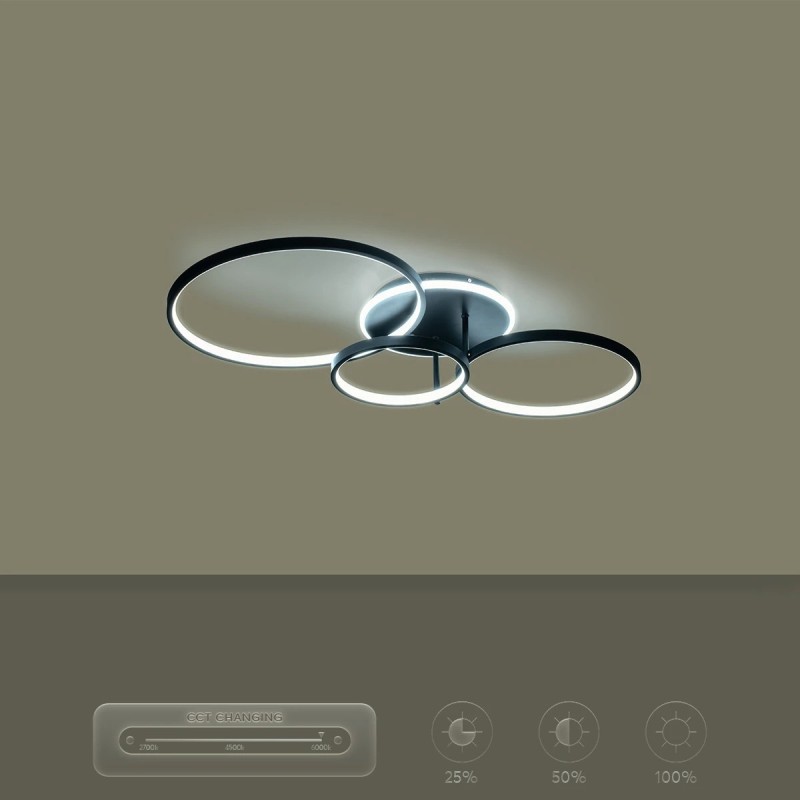 kelvo® NEMESIS KLV-101-0205 Φωτιστικό Οροφής LED 98W 9800lm 360° AC 220-240V IP20 Ρυθμιζόμενο Λευκό CCT με Χειριστήριο από 2700K έως 6000K Dimmable - Lumileds SMD Chip - Μαύρο Ματ - Μ89 x Π60 x Υ19cm - 3 Χρόνια Εγγύηση