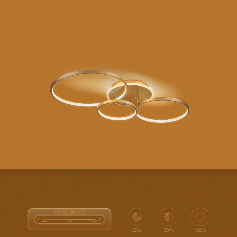 kelvo® NEMESIS KLV-101-0207 Φωτιστικό Οροφής LED 98W 9800lm 360° AC 220-240V IP20 Ρυθμιζόμενο Λευκό CCT με Χειριστήριο από 2700K έως 6000K Dimmable - Lumileds SMD Chip - Χρυσό Πλατίνα - Μ89 x Π60 x Υ19cm - 3 Χρόνια Εγγύηση