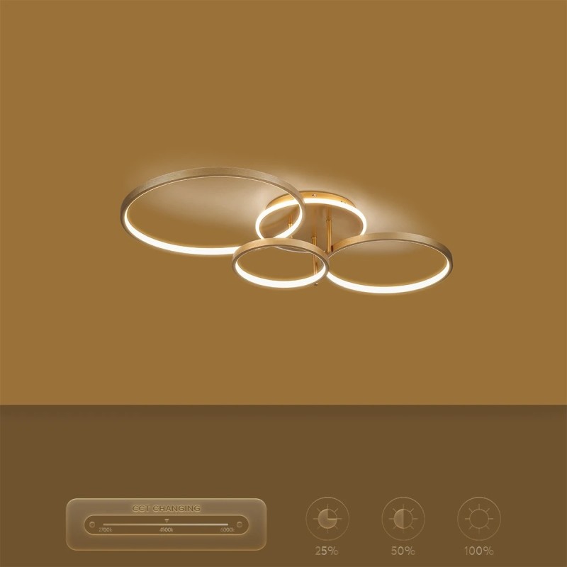 kelvo® NEMESIS KLV-101-0207 Φωτιστικό Οροφής LED 98W 9800lm 360° AC 220-240V IP20 Ρυθμιζόμενο Λευκό CCT με Χειριστήριο από 2700K έως 6000K Dimmable - Lumileds SMD Chip - Χρυσό Πλατίνα - Μ89 x Π60 x Υ19cm - 3 Χρόνια Εγγύηση