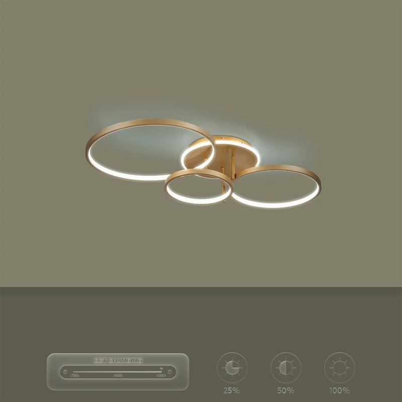 kelvo® NEMESIS KLV-101-0207 Φωτιστικό Οροφής LED 98W 9800lm 360° AC 220-240V IP20 Ρυθμιζόμενο Λευκό CCT με Χειριστήριο από 2700K έως 6000K Dimmable - Lumileds SMD Chip - Χρυσό Πλατίνα - Μ89 x Π60 x Υ19cm - 3 Χρόνια Εγγύηση