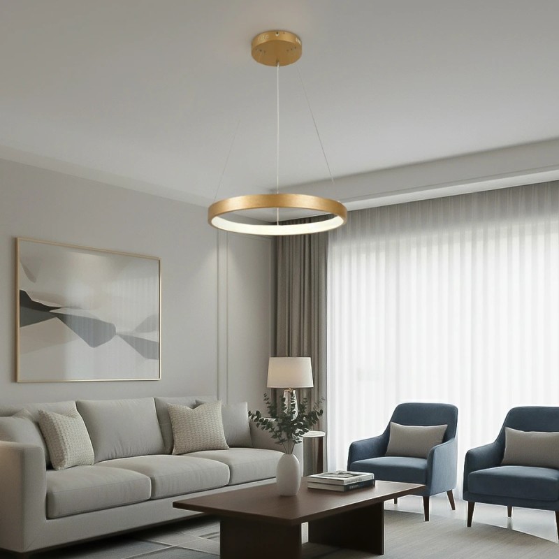 kelvo® NEMESIS KLV-101-0210 Κρεμαστό Φωτιστικό Οροφής LED 45W 4500lm 180° AC 220-240V IP20 Ρυθμιζόμενο Λευκό CCT με Χειριστήριο από 2700K έως 6000K Dimmable - Lumileds SMD Chip - Χρυσό Πλατίνα - Μ60 x Π60 x Υ4cm - 3 Χρόνια Εγγύηση