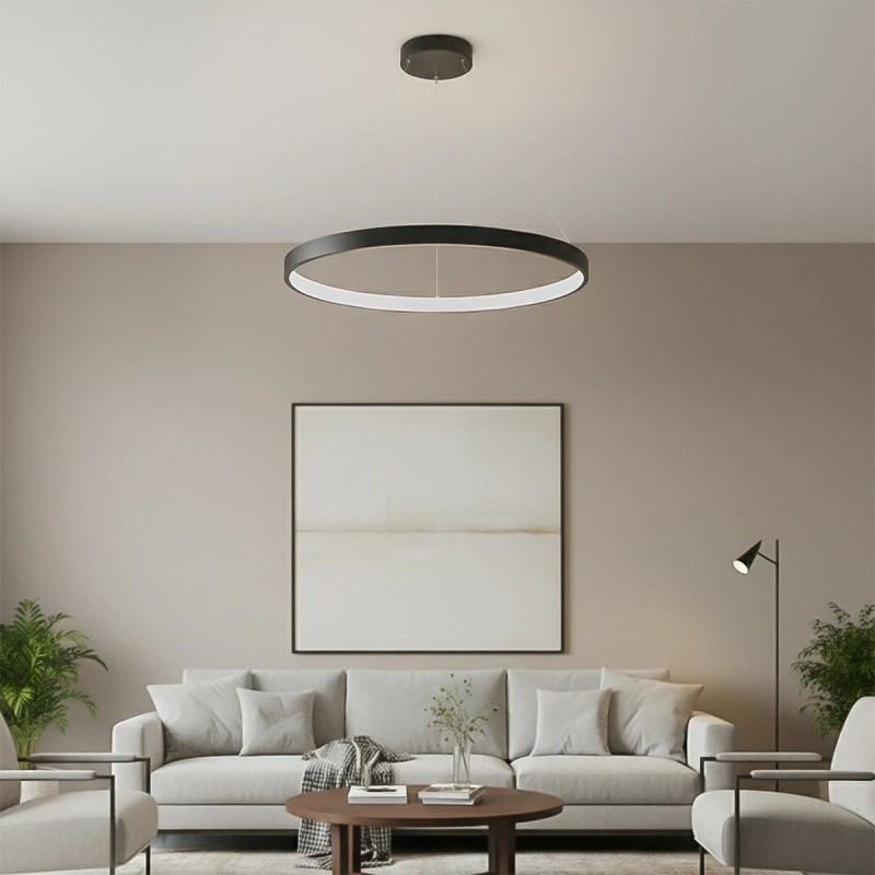 kelvo® NEMESIS KLV-101-0211 Κρεμαστό Φωτιστικό Οροφής LED 67W 6700lm 180° AC 220-240V IP20 Ρυθμιζόμενο Λευκό CCT με Χειριστήριο από 2700K έως 6000K Dimmable - Lumileds SMD Chip - Μαύρο Ματ - Μ80 x Π80 x Υ4cm - 3 Χρόνια Εγγύηση