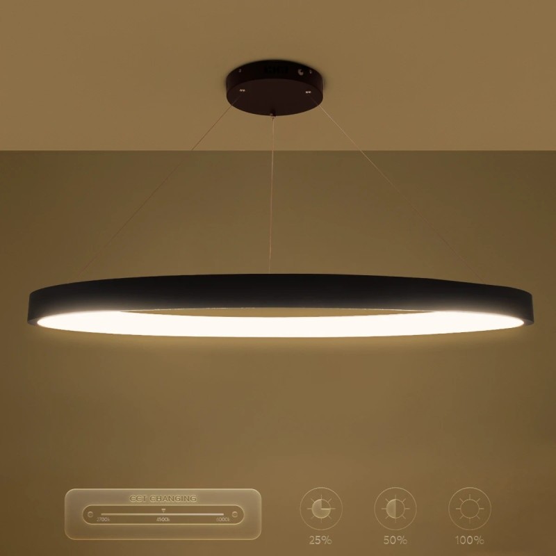 kelvo® NEMESIS KLV-101-0211 Κρεμαστό Φωτιστικό Οροφής LED 67W 6700lm 180° AC 220-240V IP20 Ρυθμιζόμενο Λευκό CCT με Χειριστήριο από 2700K έως 6000K Dimmable - Lumileds SMD Chip - Μαύρο Ματ - Μ80 x Π80 x Υ4cm - 3 Χρόνια Εγγύηση