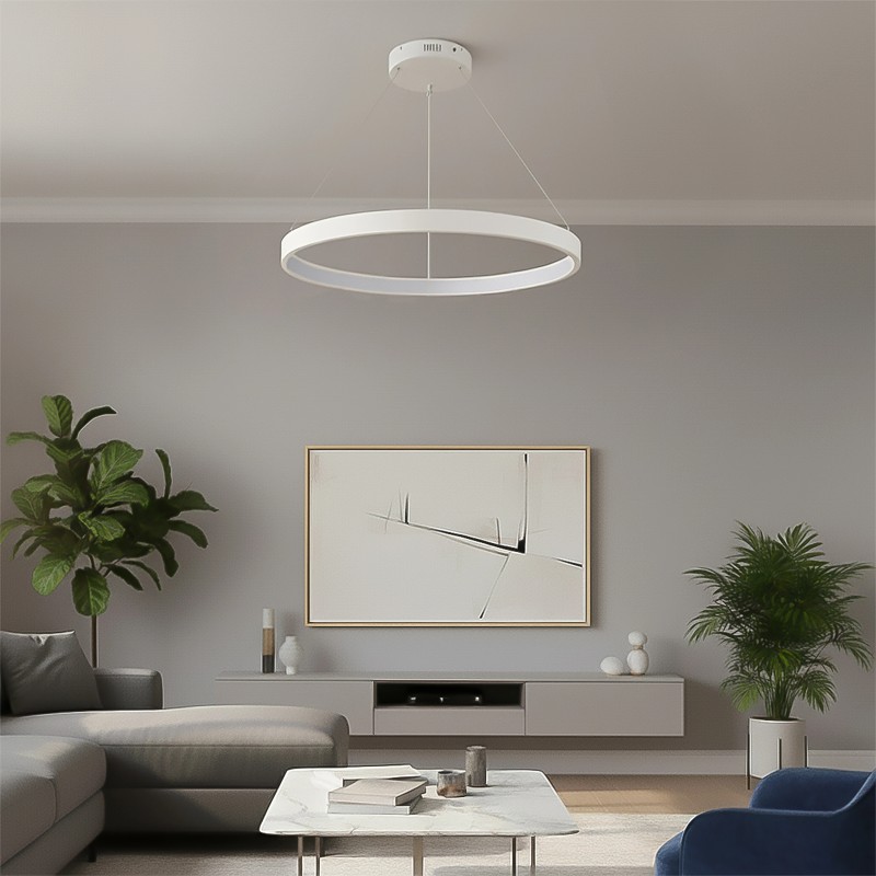 kelvo® NEMESIS KLV-101-0212 Κρεμαστό Φωτιστικό Οροφής LED 67W 6700lm 180° AC 220-240V IP20 Ρυθμιζόμενο Λευκό CCT με Χειριστήριο από 2700K έως 6000K Dimmable - Lumileds SMD Chip - Λευκό Ματ - Μ80 x Π80 x Υ4cm - 3 Χρόνια Εγγύηση